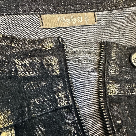 Italy! MARYLEY Jean Jacket Wow Crop Dark w/Distressed Gold Highlights Sz L - Picture 6 of 16